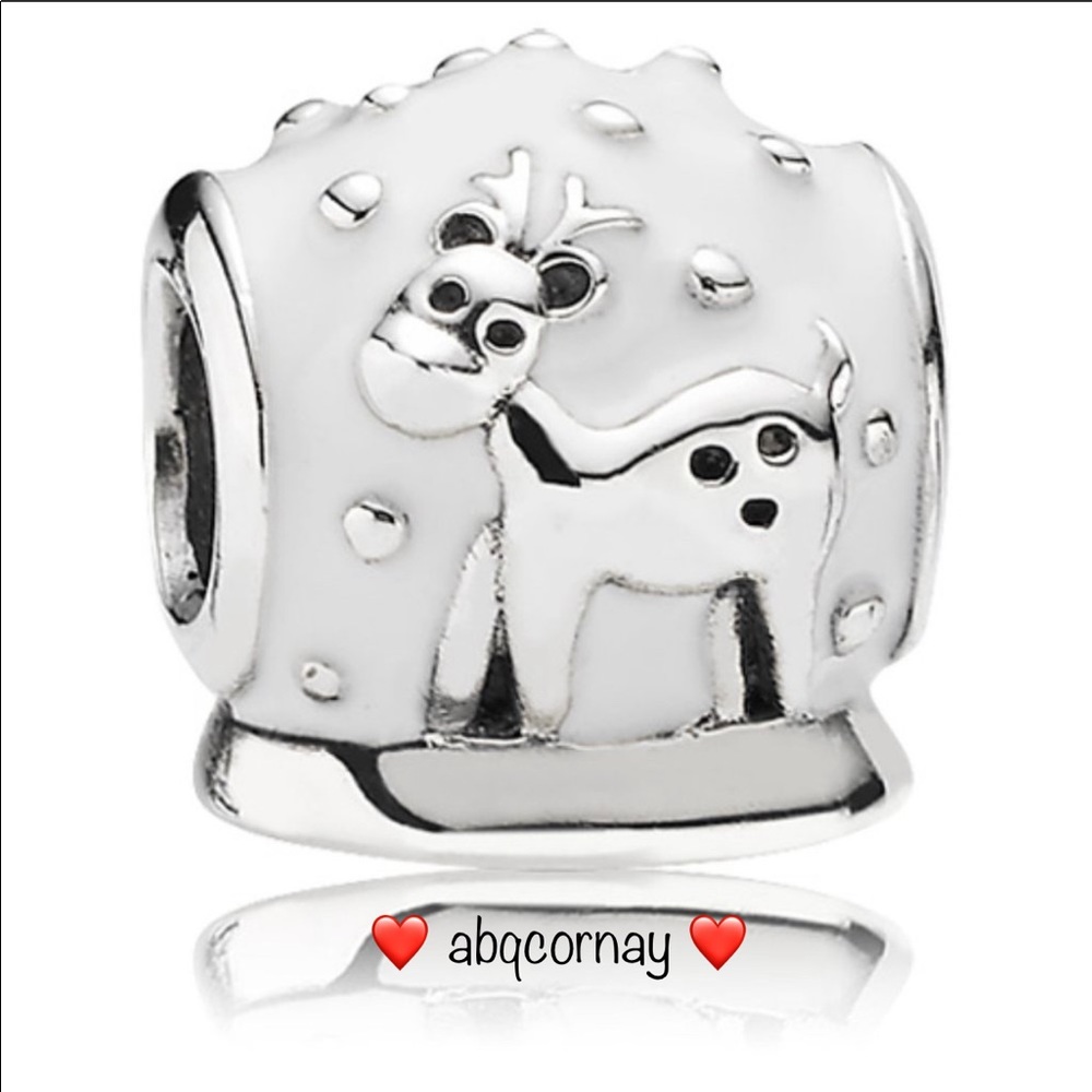 EUC Pandora 791228EN12 Sterling Silver Snow Globe Christmas Bead w/ White Enamel